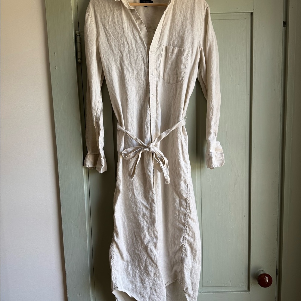 Quince Tan Cream Long Sleeve Shirt Dress